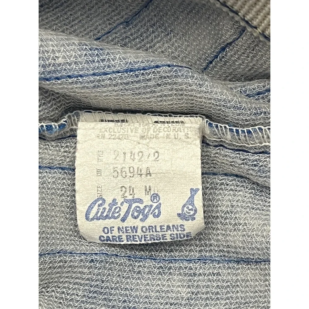 Vintage Cute Togs of New Orleans Quilted Train Overalls Blue 24M Made in USA